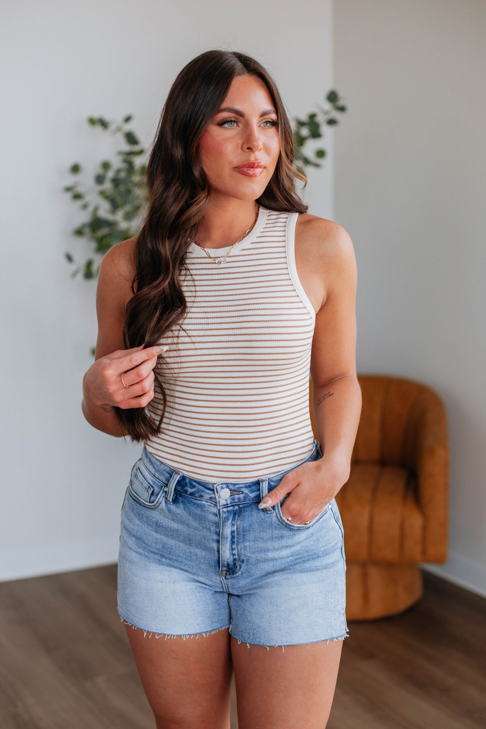 April Striped Bodysuit - Tan Mix - Image 4